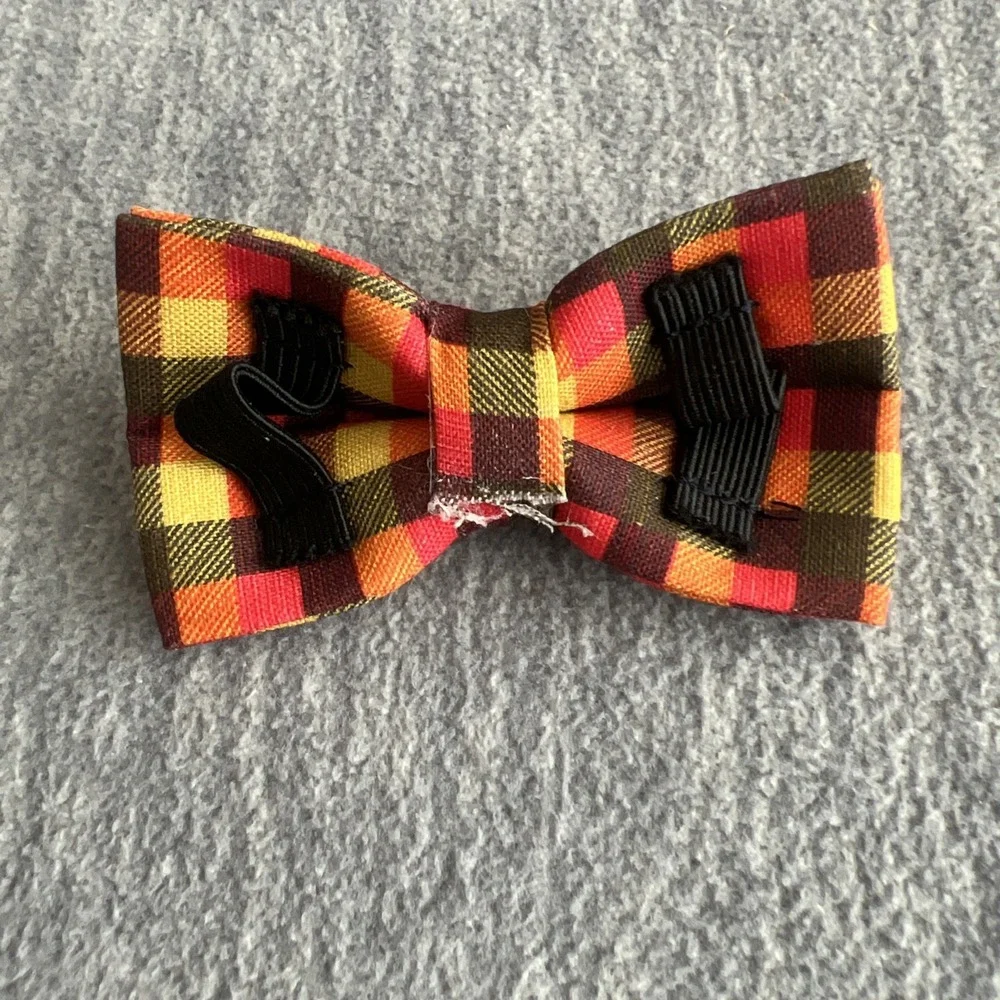 Elegant Little Tail XS Dog Collar & Bow Yellow Plaid Grid‎ Unisex Adjustable New